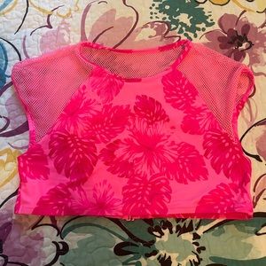 Aerie Hot Pink Hawaiian Swimsuit Top Mesh